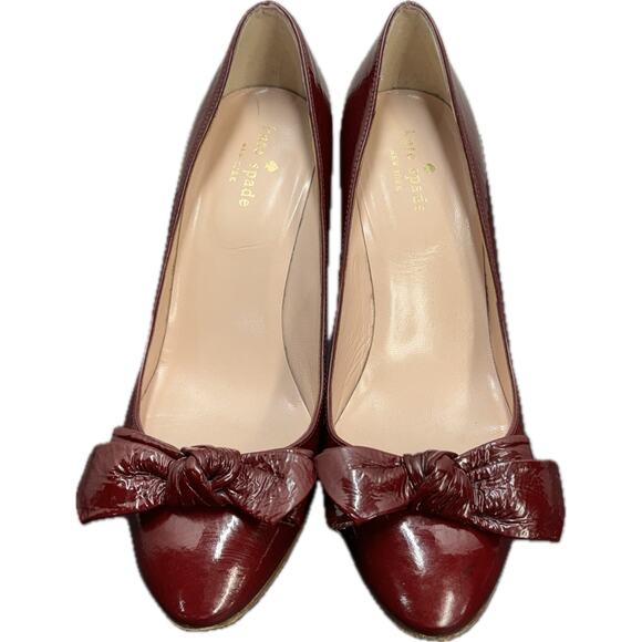 Kate Spade Maroon Red Patent Leather Bow Heel Women 8 - Picture 3 of 7